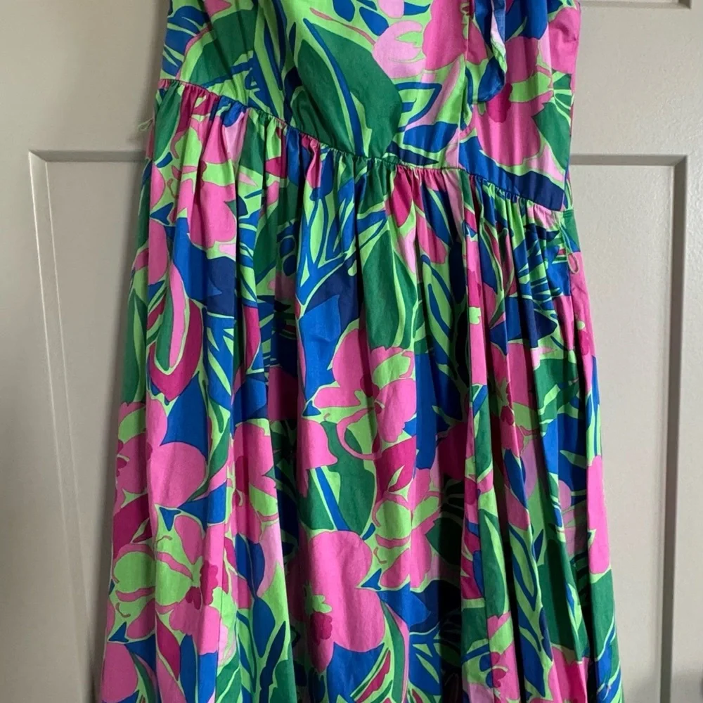 J. Crew One-Shoulder Floral Midi Dress in Pink, Green & Blue - Picture 5 of 8